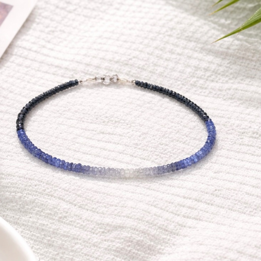 New Ombre Blue Sapphire Bracelet Solid 14K White Gold , 5th 45th Anniversary